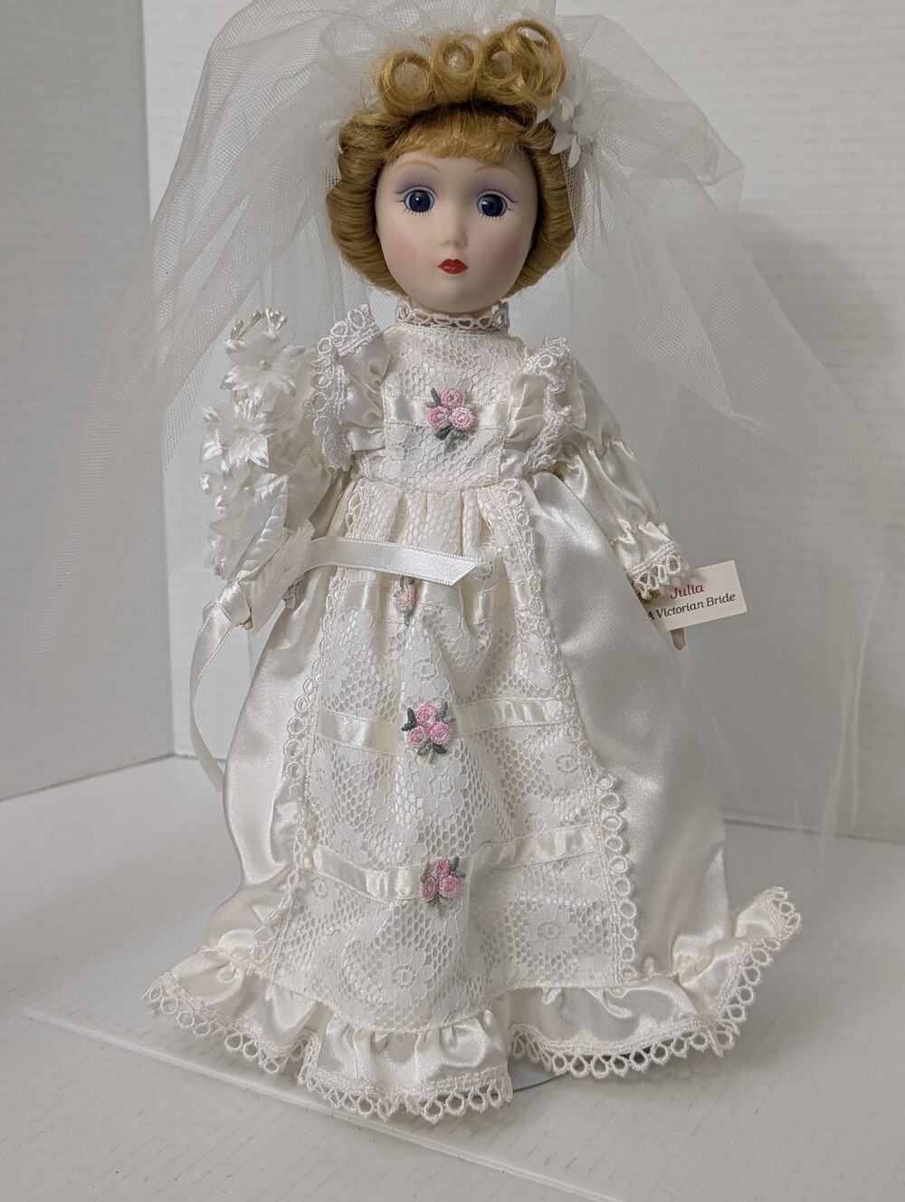 Vintage Danbury Mint Julia A Victorian Bride Porcelain Doll with Stand